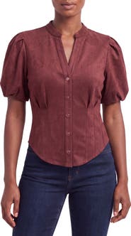 Bagatelle Puff Sleeve Faux Suede Shirt