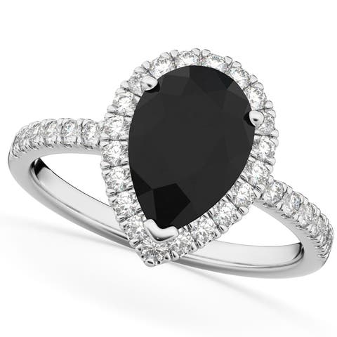 Pear Black Diamond & Diamond Engagement Ring 14K