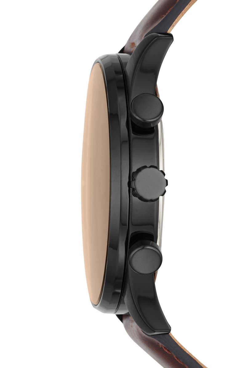 Fossil Sullivan Multi Function Leather Strap Watch, 44mm, Alternate, color, Black/Brown