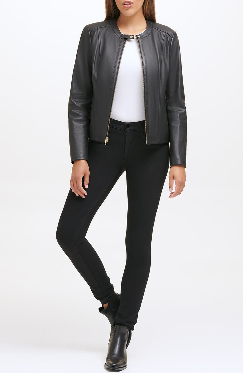Cole Haan Collarless Leather Jacket, Alternate, color, 