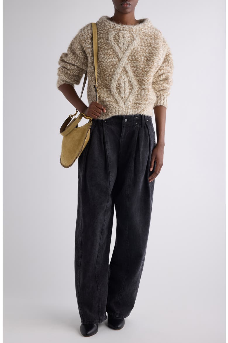 Dorota Alpaca & Mohair Blend Cable Sweater, Alternate, color, ECRU/ BRONZE