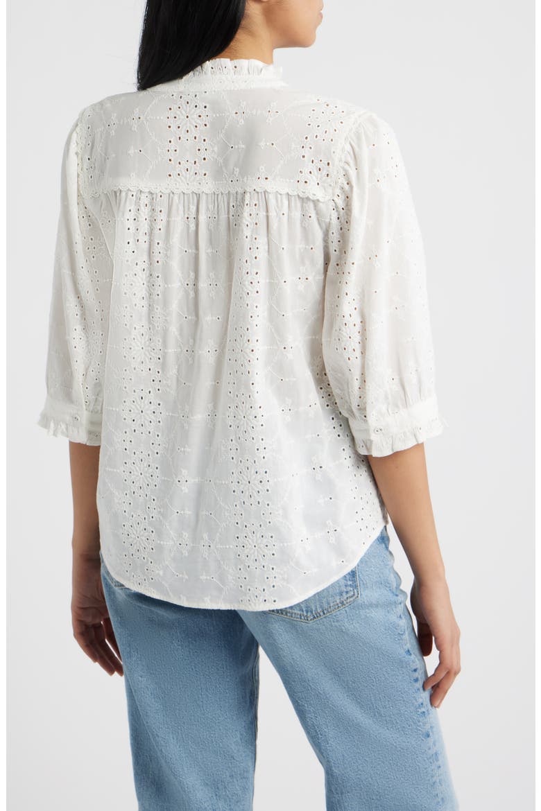 Ruffle Collar Eyelet Button-Up Shirt, Alternate, color, OFF WHITE