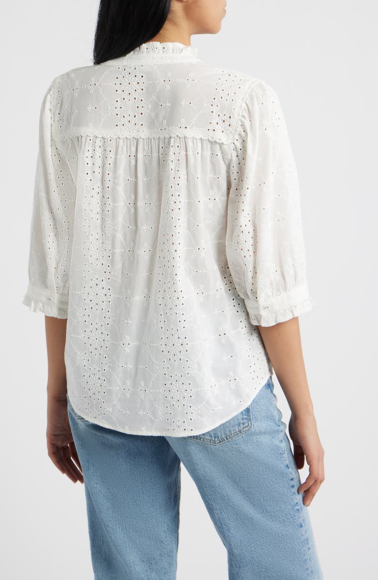 Wit & Wisdom Ruffle Collar Eyelet Button-Up Shirt, Alternate, color, Off White