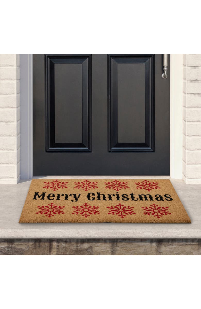Northlight Natural Coir Merry Christmas Snowflake Doormat 18" x 30", Alternate, color, Brown