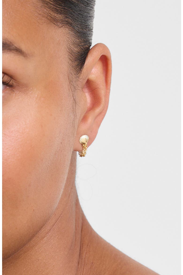 Demi-Fine Shell Chain Stud Front/Back Earrings, Alternate, color, 14K GOLD
