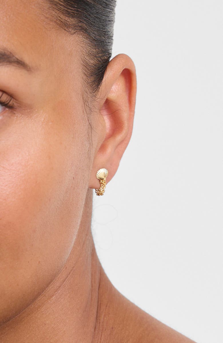 Madewell Demi-Fine Shell Chain Stud Front/Back Earrings, Alternate, color, 14K Gold