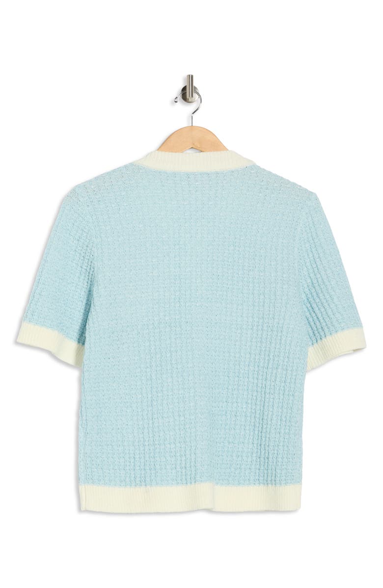 Nanette Lepore Contrast Trim Short Sleeve Sweater, Alternate, color, Blue/ White