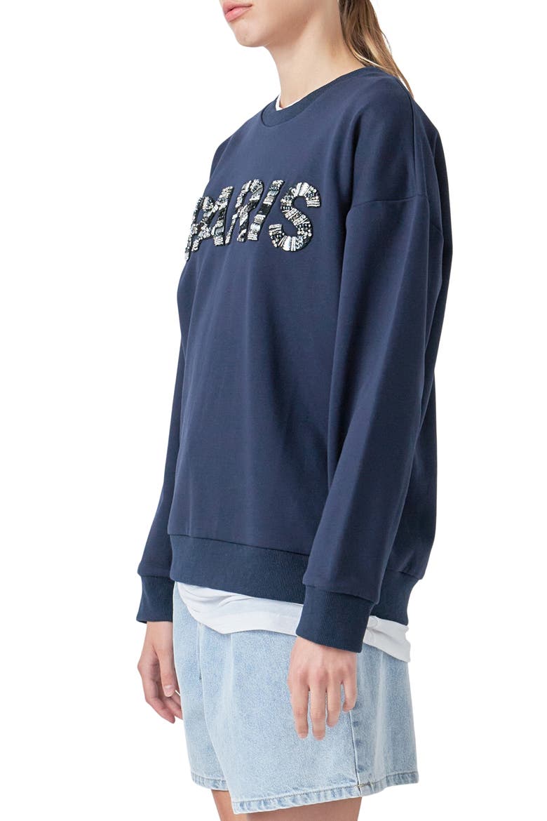 Paris Sequin Sweatshirt, Alternate, color, NAVY