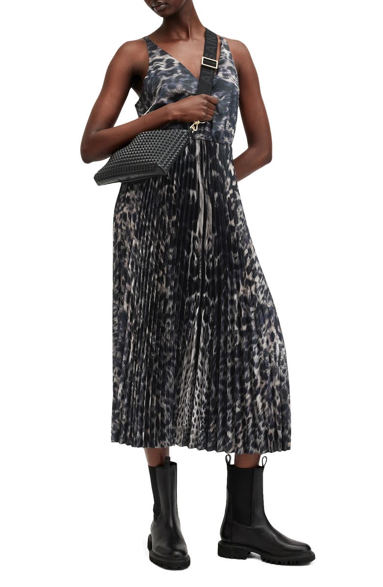 AllSaints Jinx Pleated Midi Dress & Sweater Set, Alternate, color,