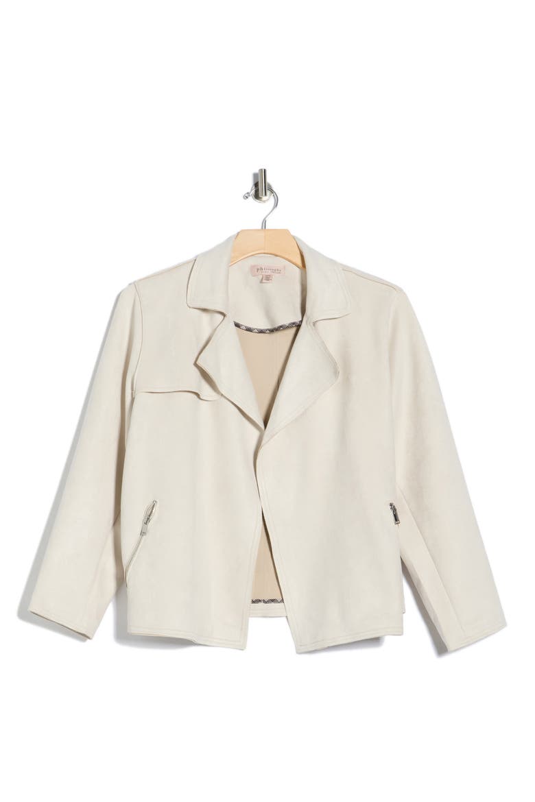 Faux Suede Open Front Jacket, Alternate, color, ECRU