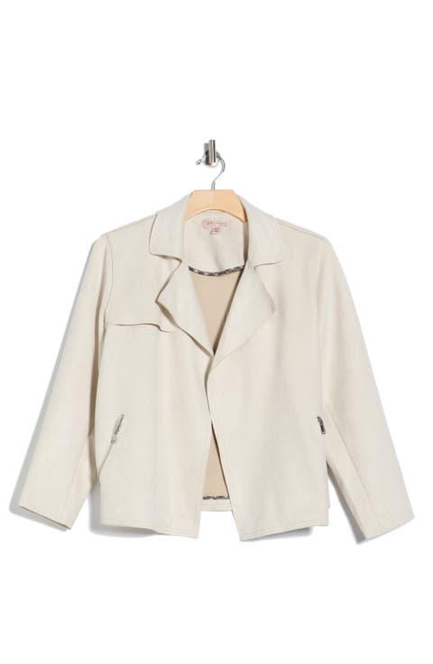 Faux Suede Open Front Jacket (Plus)