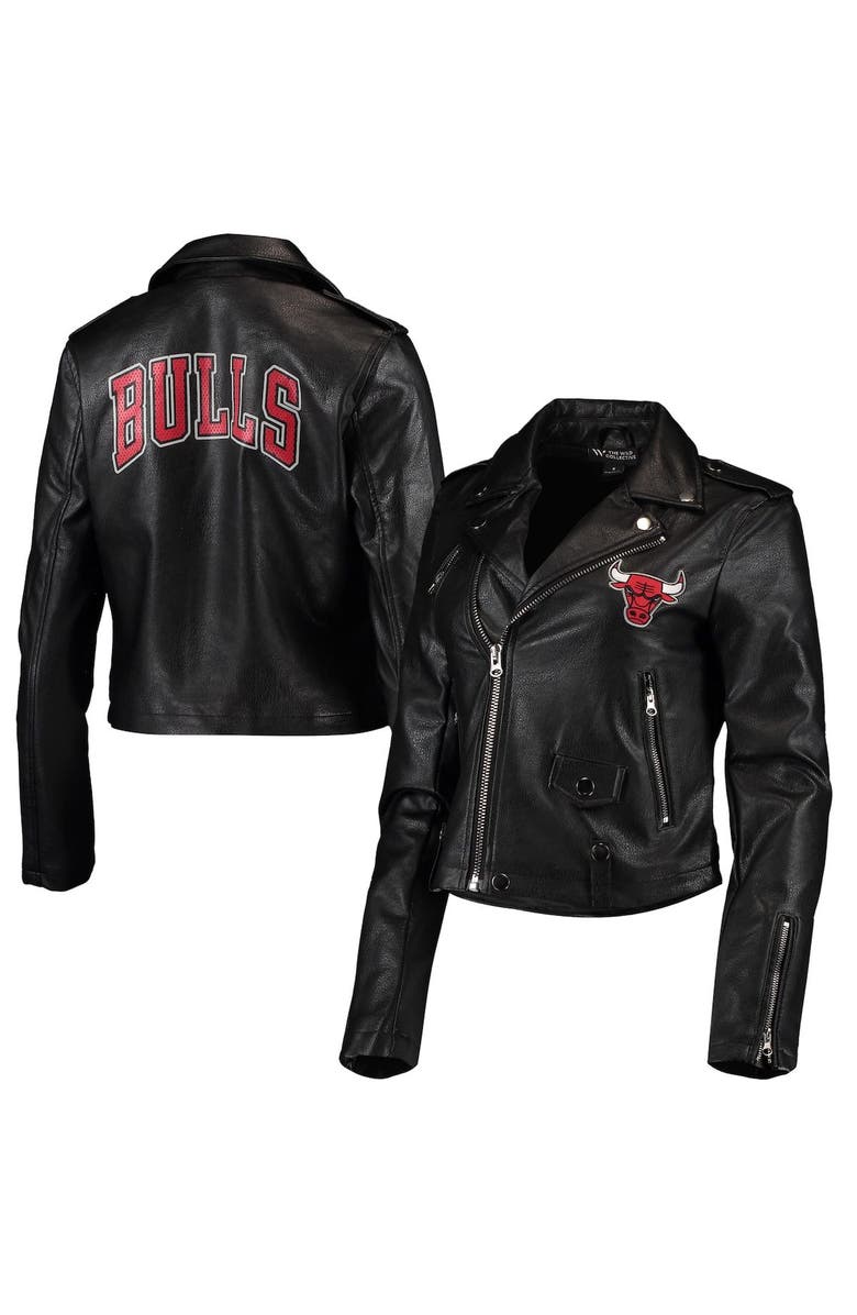 THE WILD COLLECTIVE Women's The Wild Collective Black Chicago Bulls Moto Full-Zip Jacket, Main, color, 