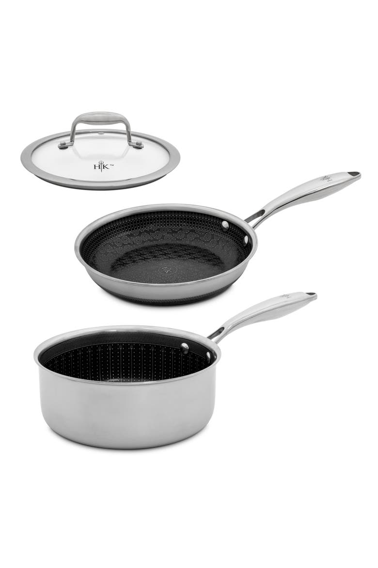Tri-Clad SS Hybrid 3 Piece Starter Cookware Set, Main, color, Black/SS