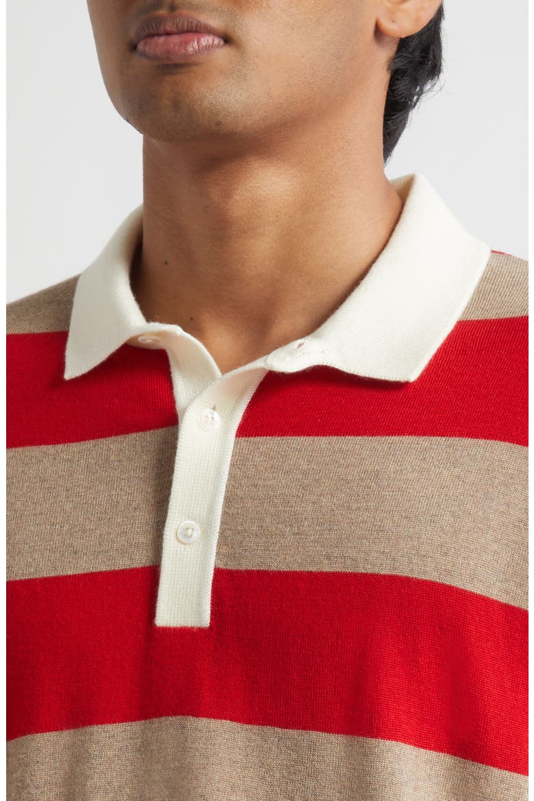 Block Stripe Long Sleeve Rugby Polo Sweater, Alternate, color, RED CAMEL