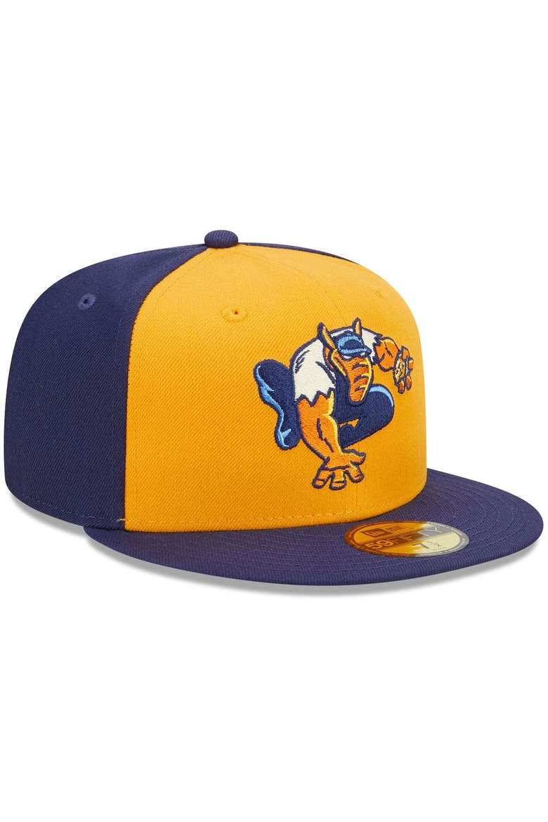 Men's New Era Gold/Navy Montgomery Biscuits Marvel x Minor League 59FIFTY Fitted Hat, Alternate, color, Gold