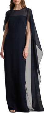 Lauren Ralph Lauren Cape Detail Triple Georgette Gown