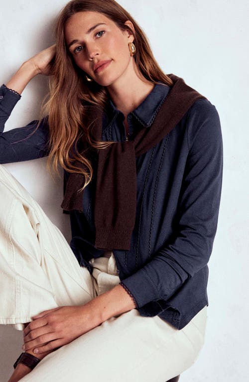 Boden Picot Trim Jersey Button-up Shirt In Blue