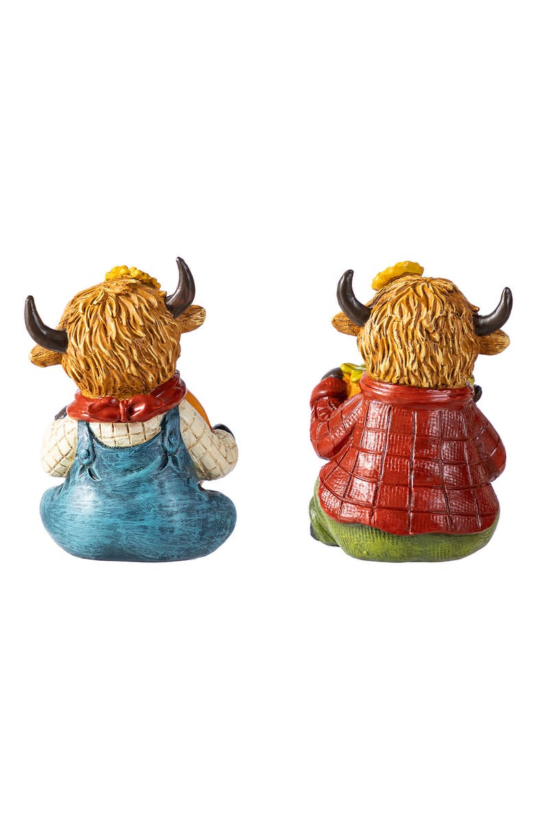 Glitzhome Set of 2 Fall Resin Highland Cow Table Decor, Alternate, color, Orange