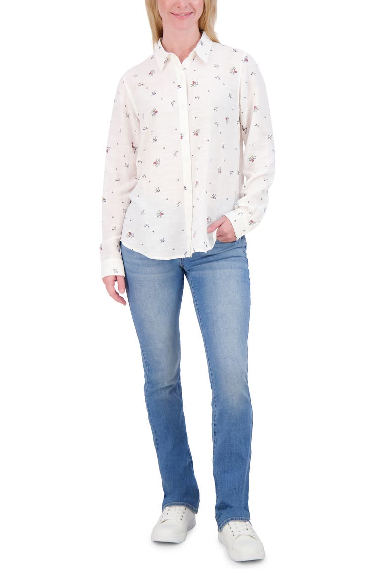 Heart Print Button-Up Shirt, Alternate, color, CREAM BLUE MULTI