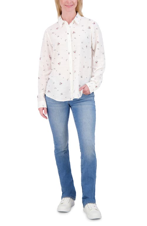 Lucky Brand Heart Print Button-up Shirt In Cream Blue Multi