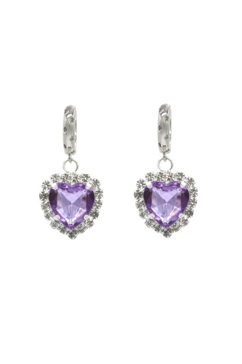 Velvet Luna Silver Earrings With Heart Pendant In Purple