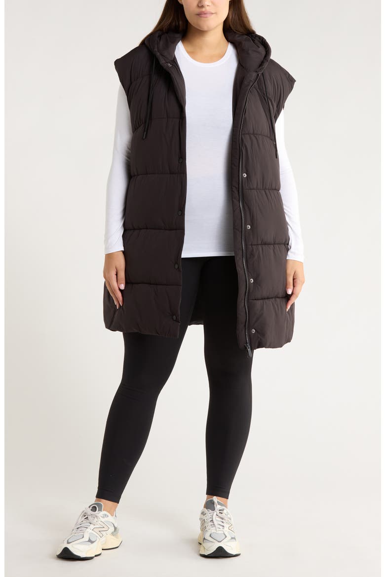 Longline Hooded Puffer Vest, Main, color, BLACK