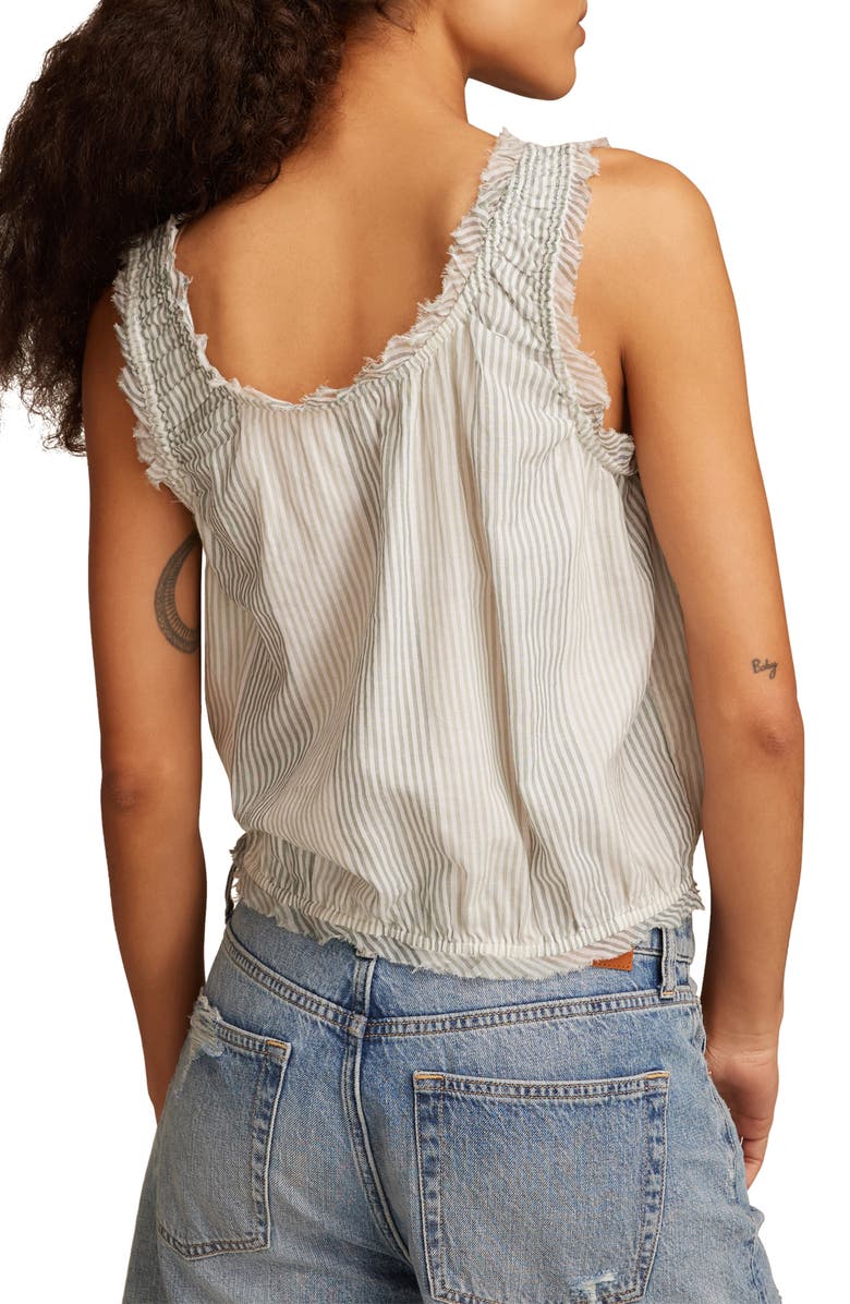 Lucky Brand Ruffle Tie Neck Cotton Top, Alternate, color, Green Stripe