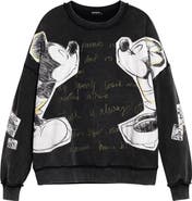 Desigual Mickey & Minnie Mouse Patch Distressed French Terry Sweatshirt