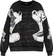 Desigual Mickey & Minnie Mouse Patch Distressed French Terry Sweatshirt