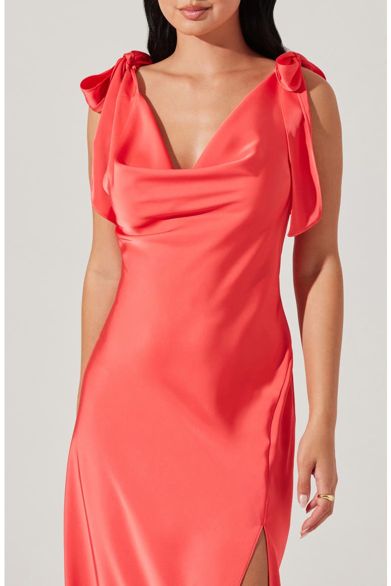 Allexina Tie Shoulder Satin Midi Dress, Alternate, color, CORAL