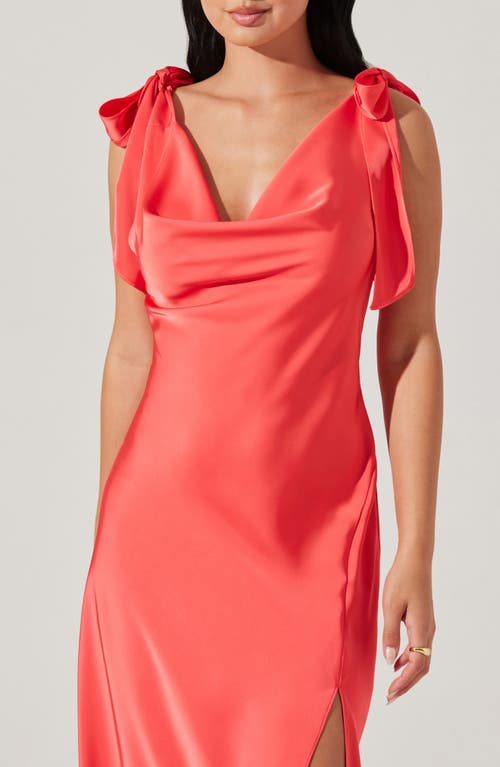 Astr The Label Allexina Tie Shoulder Satin Midi Dress In Red
