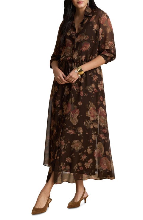 Floral Chiffon Long Sleeve Shirtdress