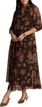 Lauren Ralph Lauren Floral Chiffon Long Sleeve Shirtdress