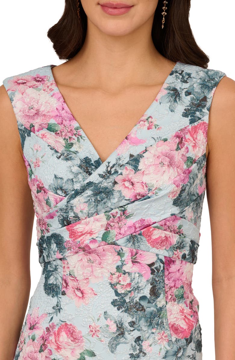 Adrianna Papell Floral Jacquard Metallic Sleeveless Gown, Alternate, color, 