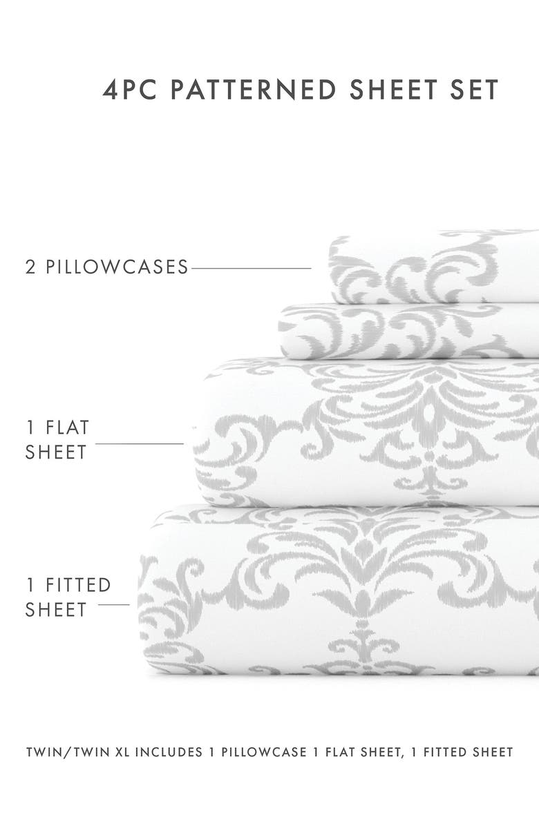 HOMESPUN Home Spun Premium Ultra Soft Soft Bouquet Pattern 4-Piece Bed Sheets Set, Alternate, color, Light Gray