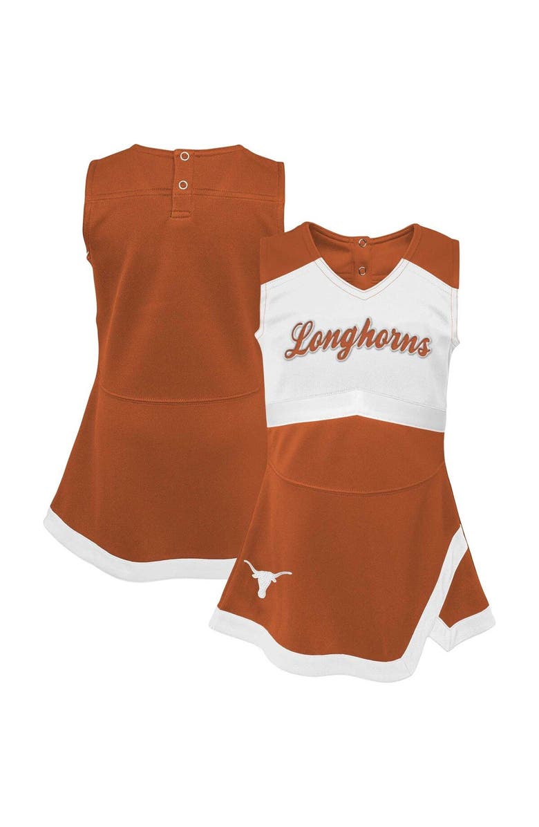Outerstuff Girls Youth Burnt Orange/White Texas Longhorns Cheer Captain Jumper Dress, Alternate, color, Burnt Orange