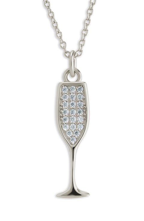 Pavé Cubic Zircoia Champagne Flute Pendant Necklace