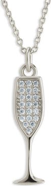 Sterling Forever Pavé Cubic Zircoia Champagne Flute Pendant Necklace