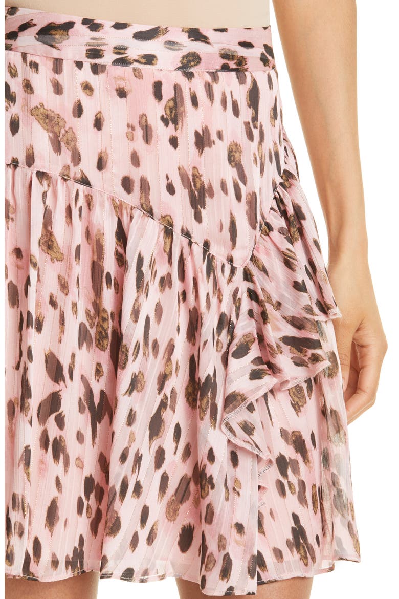 Heidi Leopard Metallic Ruffle Chiffon Miniskirt, Alternate, color, PINK MULTI