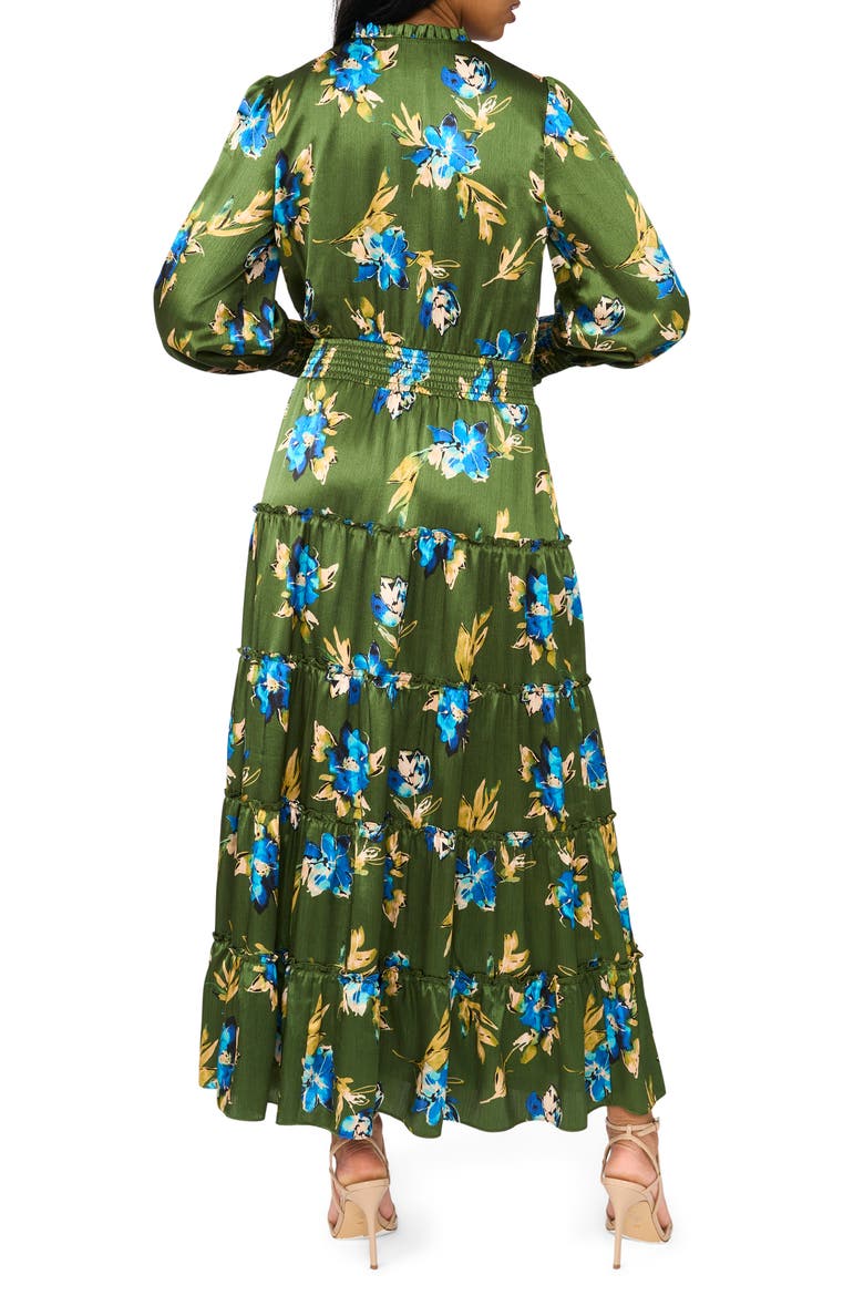 Floral Long Sleeve Satin Maxi Dress, Alternate, color, GREEN MULTI