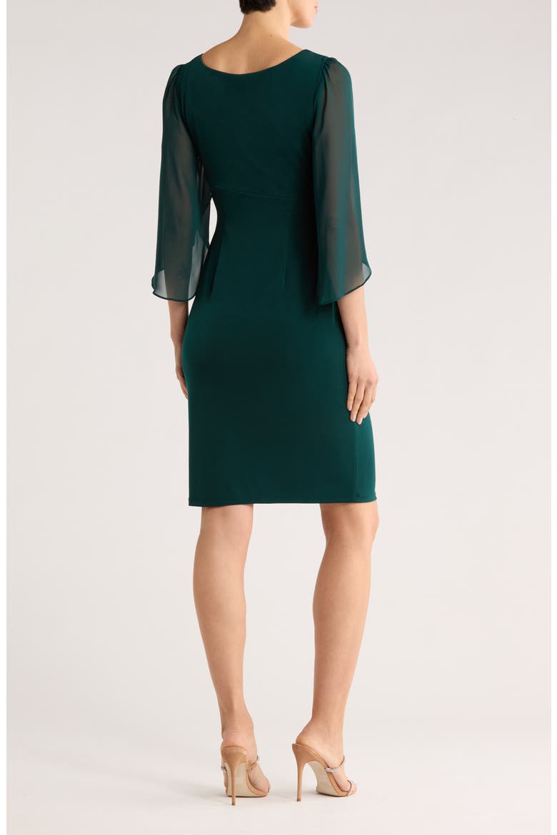 Mixed Media Cape Sleeve Mock Wrap Cocktail Dress, Alternate, color, HUNTER
