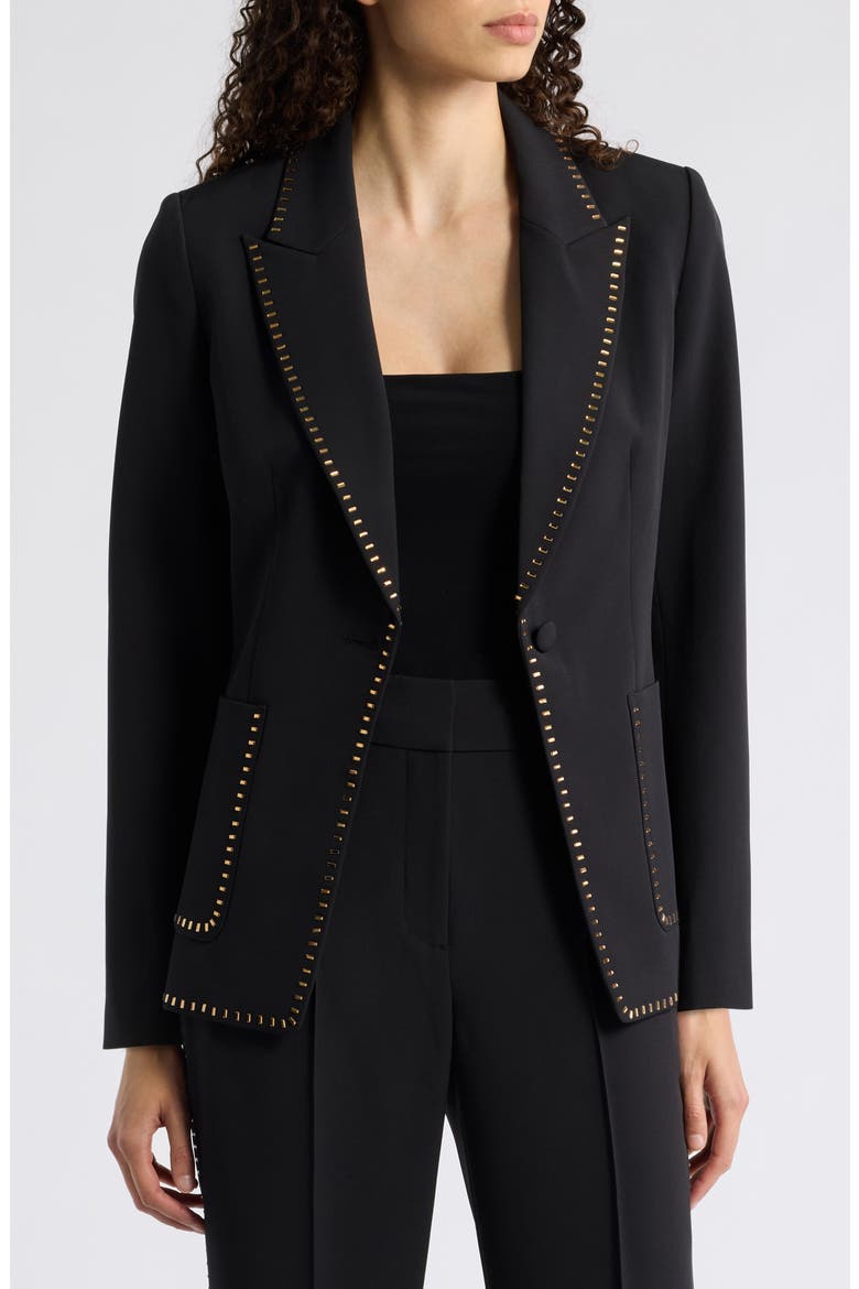 The Margaret Bar Trimmed Suit Jacket, Alternate, color, NOIR