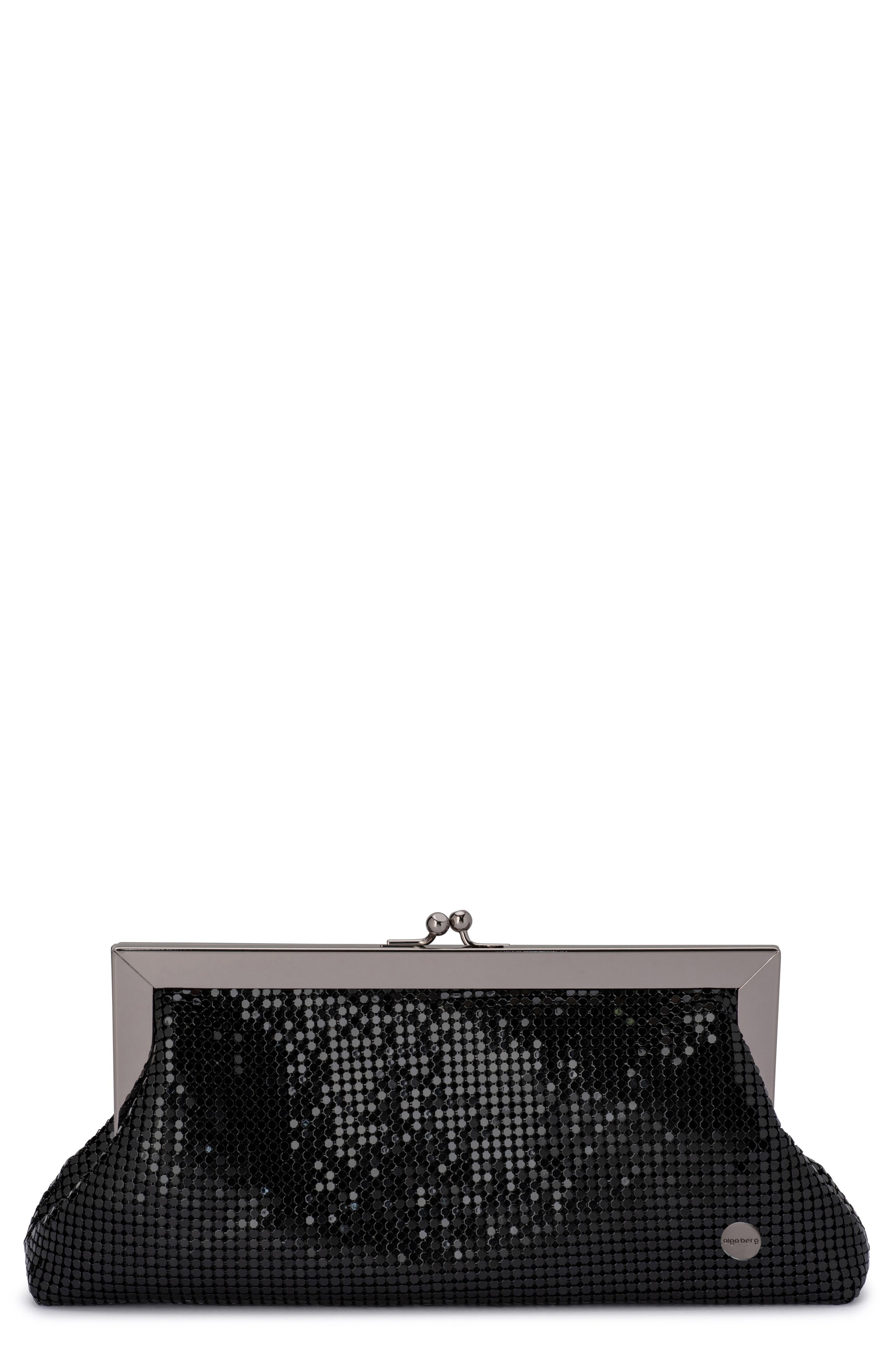 Olga Berg Zara Mesh Frame Clutch, Main, color, Black