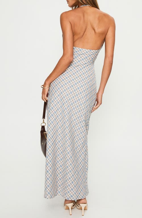 Princess Polly Evienna Check Plunge Halter Neck Maxi Dress In Gray