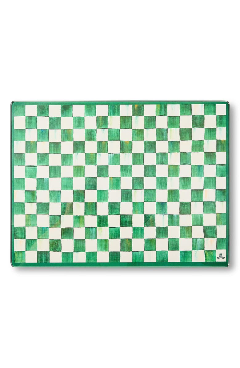 MACKENZIE CHILDS Emerald Check Set of 2 Glass Cutting Boards, Alternate, color, Emerald