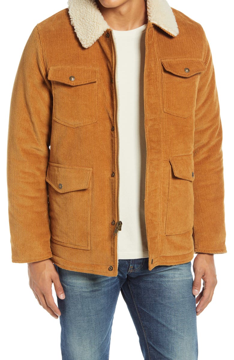 Schott NYC Vintage Corduroy Fleece Trim Barn Jacket, Main, color, 