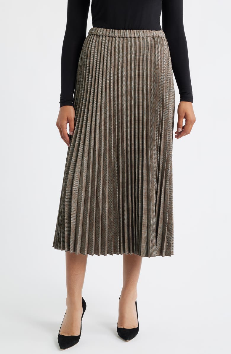 Anne Klein Pull-On Pleated Skirt, Main, color, Soft Birch Multi