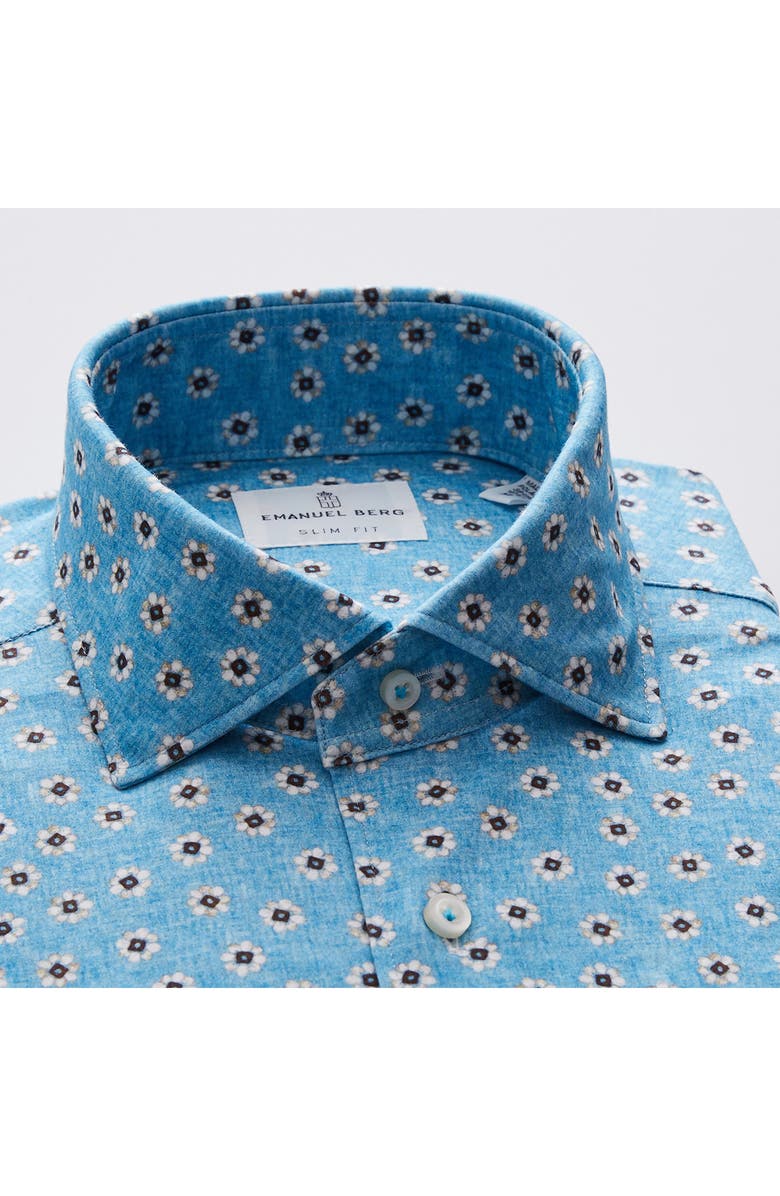 Emanuel Berg 4Flex Modern Fit Floral Knit Button-Up Shirt, Alternate, color, Turquoise