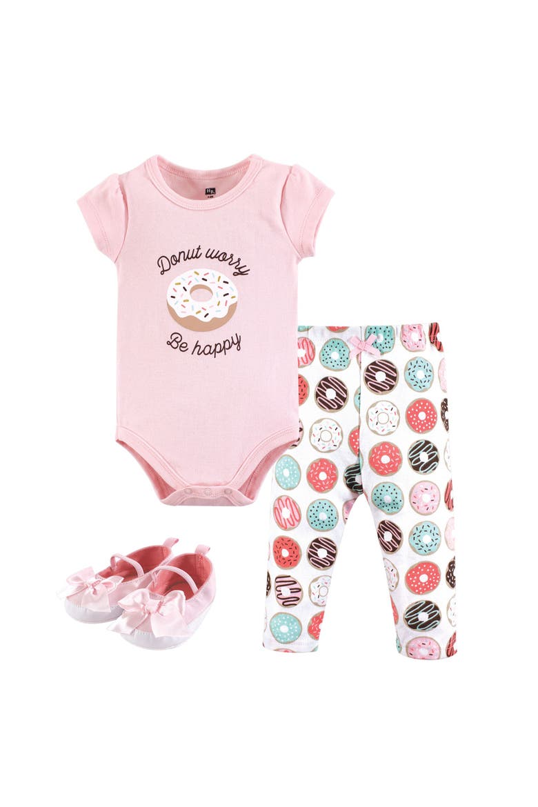 Cotton Comfort 3Pk Bodysuit, Pants, and Shoes, Main, color, Donut Worry