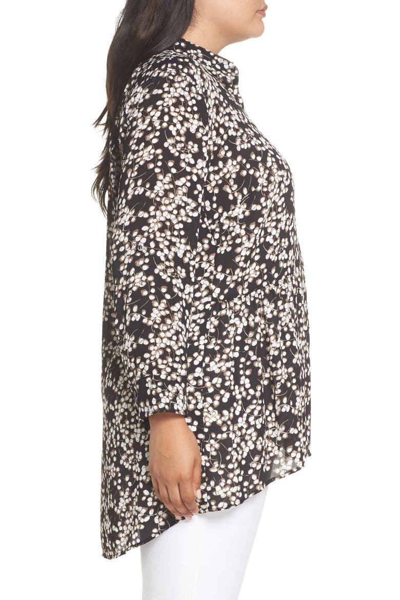High/Low Tunic, Alternate, color, BLACK-BROWN BRANCHES PRINT